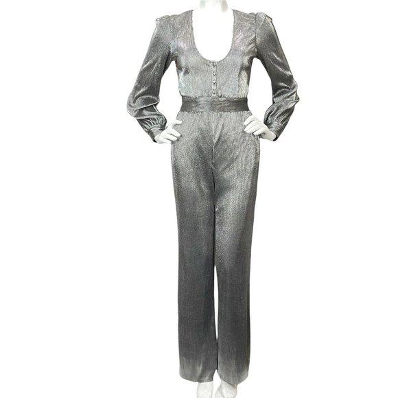 House of Harlow Jumpsuit Women Sz XXS Silver Revolve Long Slv Shimmer Nwt $248